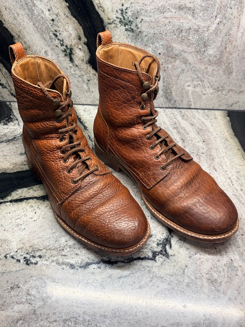 Lucchese Buffalo Leather Lace Up Boots Brown 9D Handmade Brazil Heritage Boots